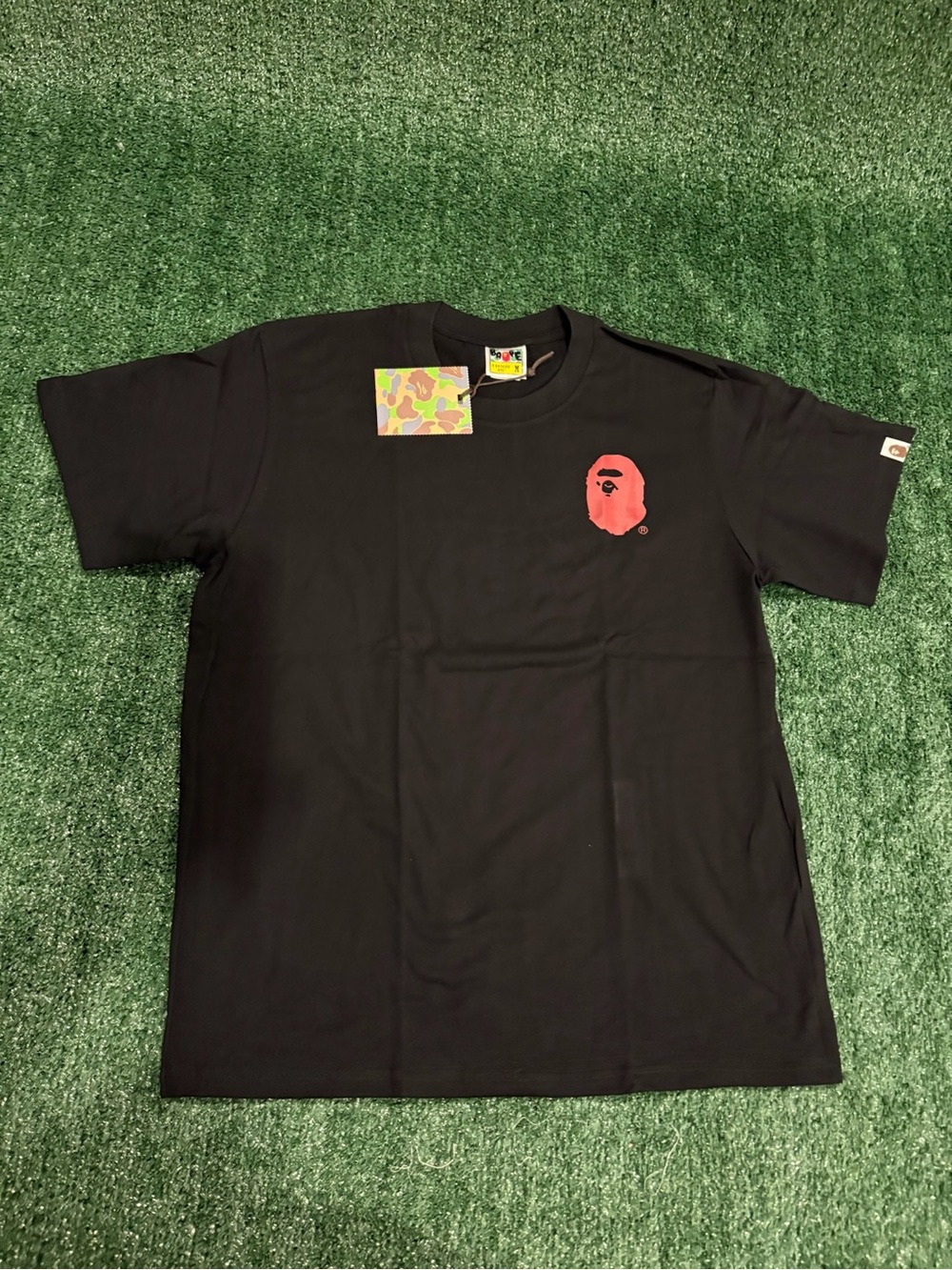 Bape Black Short Sleeve Tee with Red Ape Head Logo